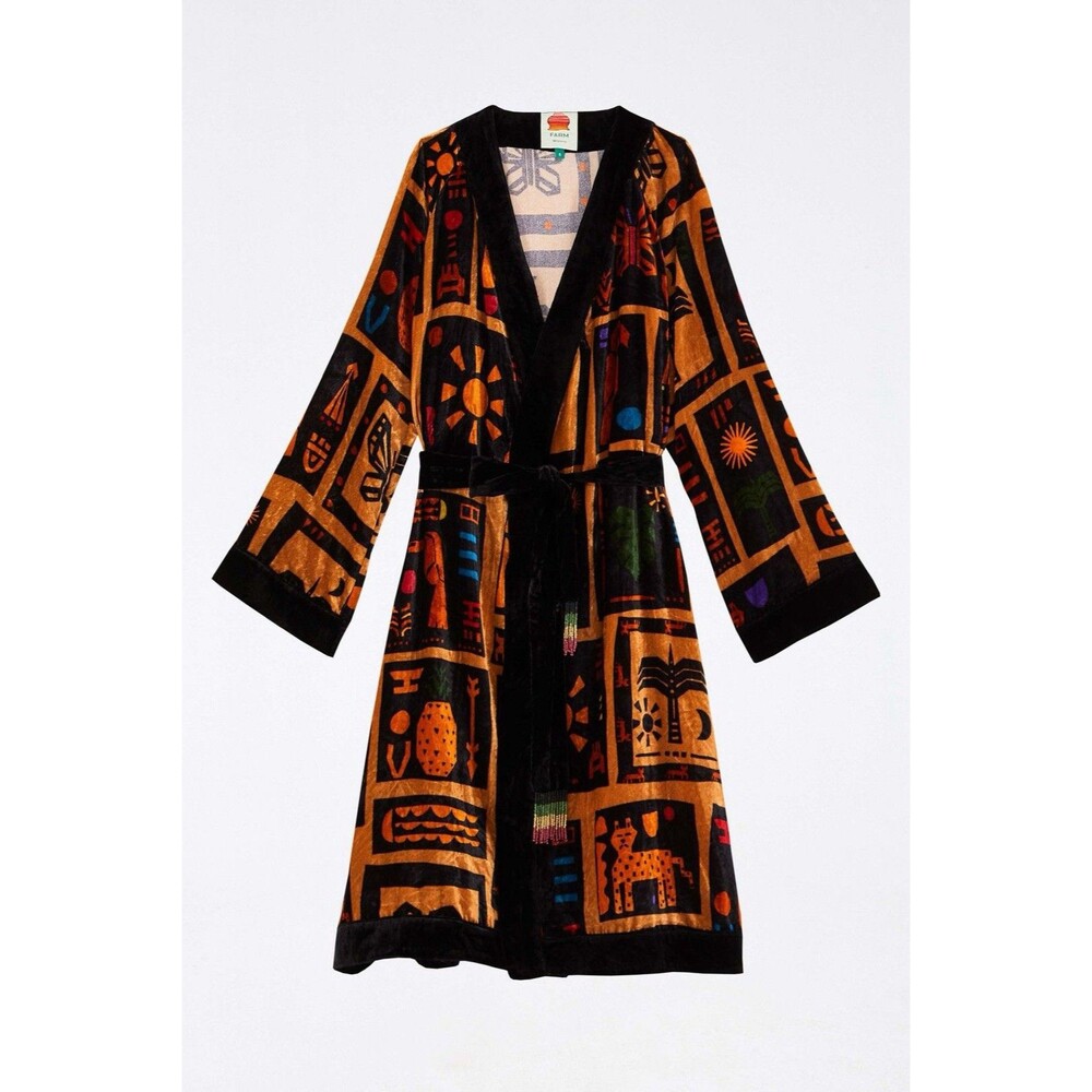 Farm Rio Tropical Velour Robe Kimono W/Beaded Belt Size XS New w/tag $295
